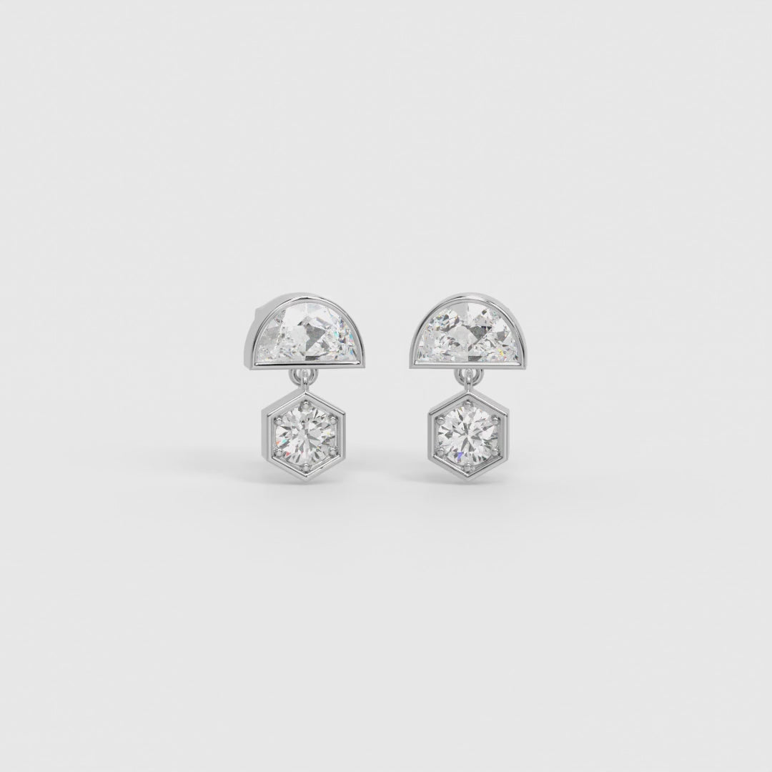 Crescent-round drop earrings